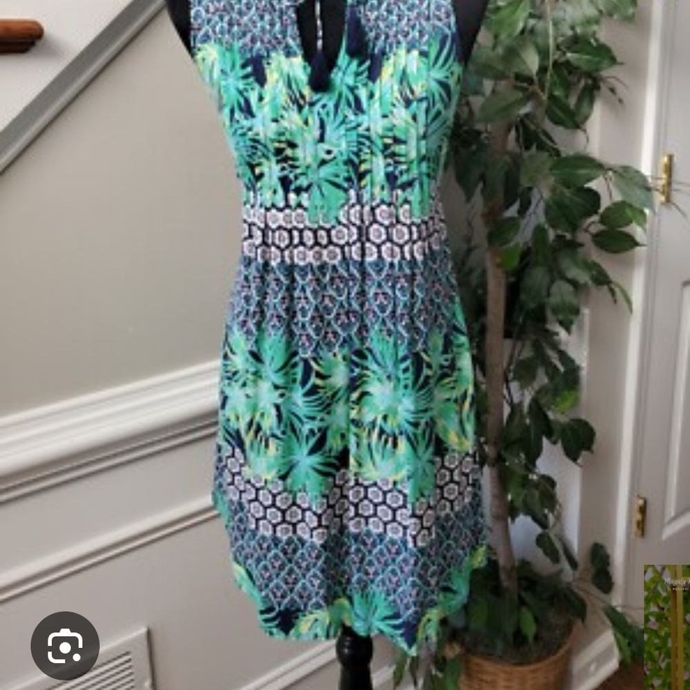 Old Navy Green and Blue Patterned Dress